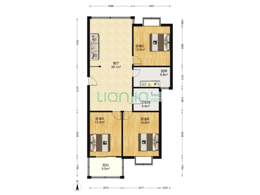 华厦绿城 3室1厅1卫 120平方