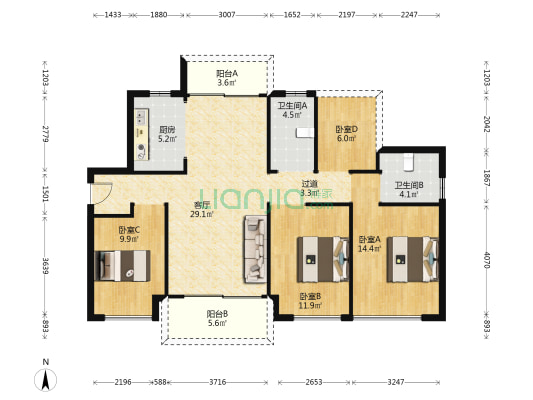 逸基乐天阁 4室1厅2卫 118平方
