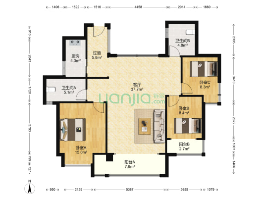 联泰外滩领馆 3室1厅2卫 128平方