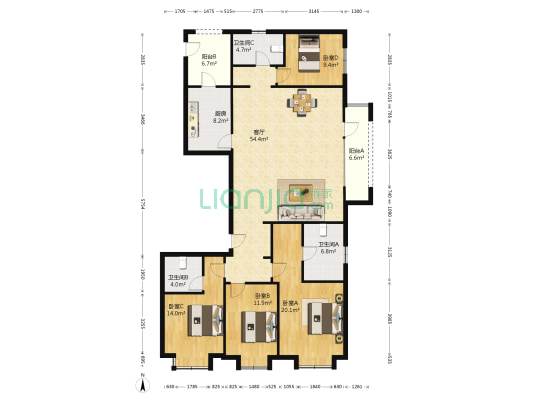 凯旋门 4室1厅3卫 216平方