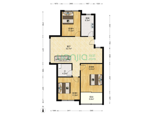 鲁发名城宣武郡 3室1厅1卫 103平方