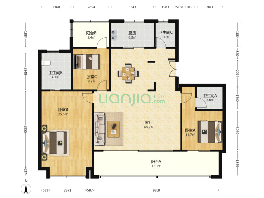 招商臻境 3室1厅3卫 178平方