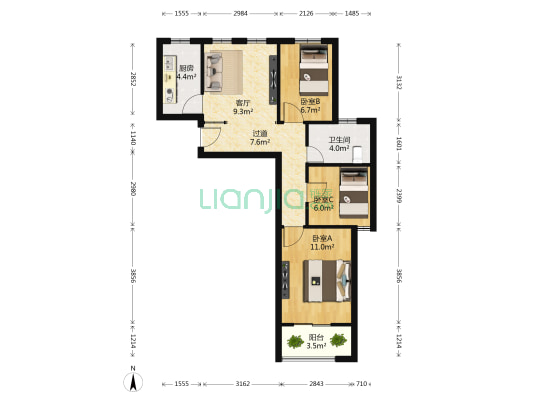 昌九小区 3室1厅1卫 78平方