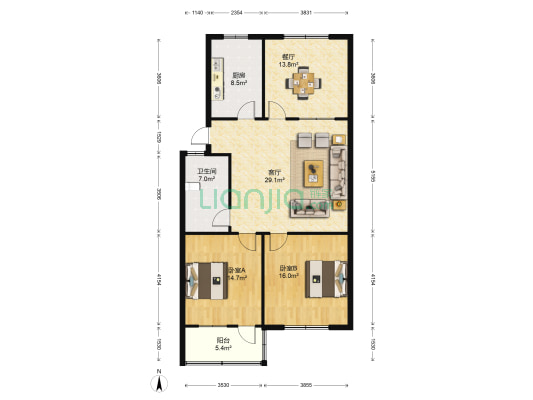 中原银行家属院 2室2厅1卫 107平方