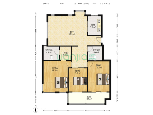 三箭瑞福苑二区 3室1厅2卫 145平方