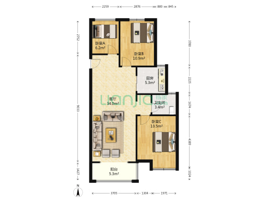 神州通城西印象 3室1厅1卫 102平方