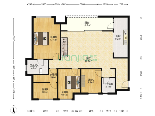 华润澜山望一期 4室1厅2卫 141平方