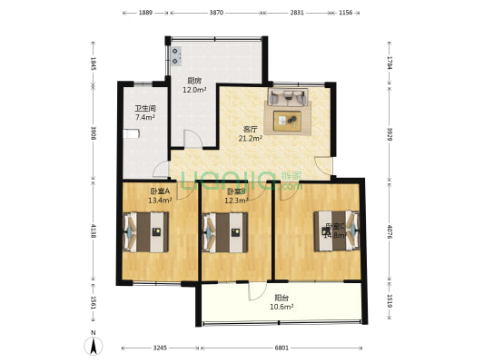 市政府家属院 3室1厅1卫 94平方