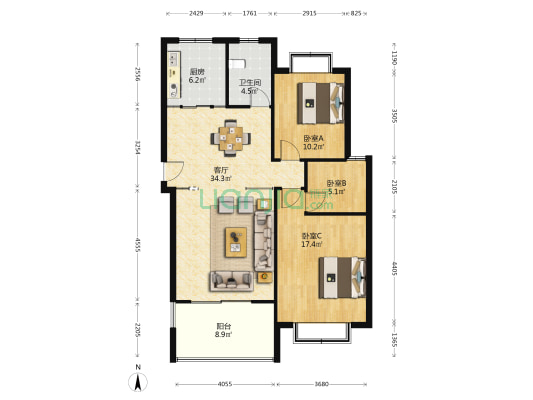 民乐坊 3室1厅1卫 99平方
