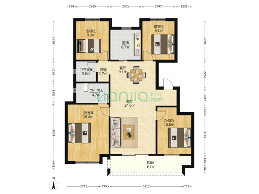 中梁隐山府 3室2厅2卫 127平方
