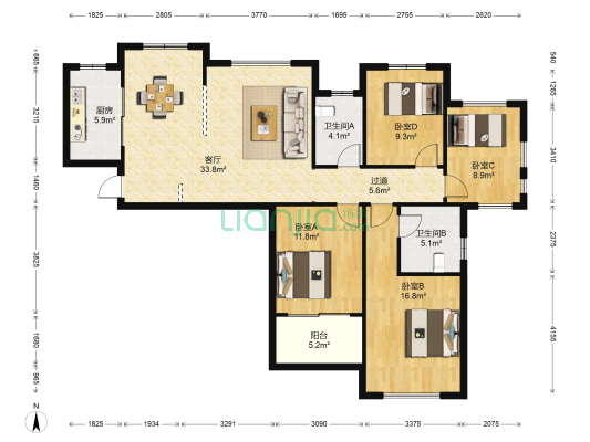 御河熙岸·幸福家 4室1厅2卫 148平方