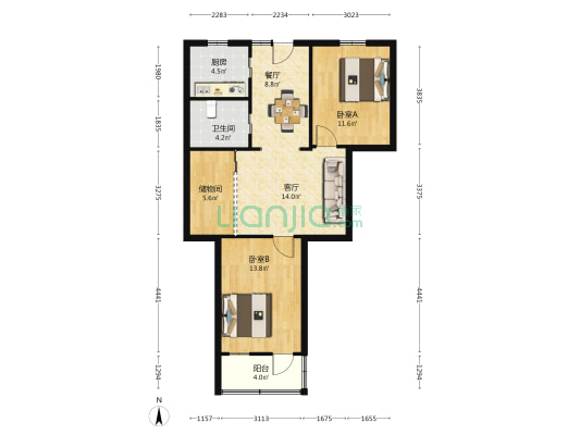 虎踞北路10号 2室2厅1卫 73平方