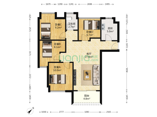 华丰前海湾 4室1厅1卫 89平方