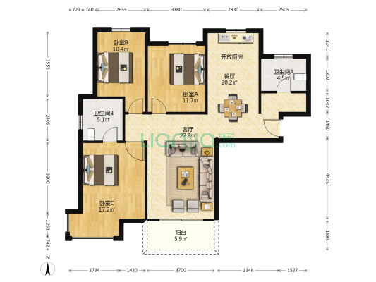 阳澄湖畔花苑三区 3室2厅2卫 118平方