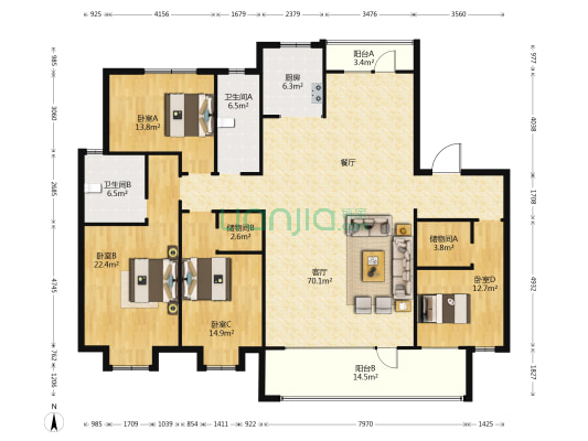 鲁清嘉苑 4室1厅2卫 208平方