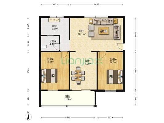 秀州公寓 2室2厅1卫 110平方