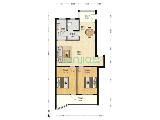 迎龙阁公寓 2室2厅1卫 95平方