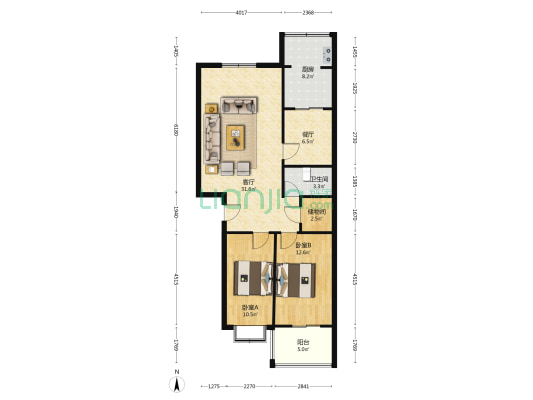 清凉寺小区 南北通透 大两居 房本满二 业主靠谱-户型图