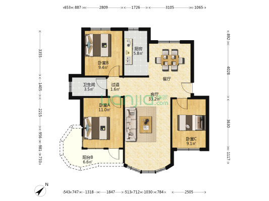 泰宝新村 3室1厅1卫 95平方