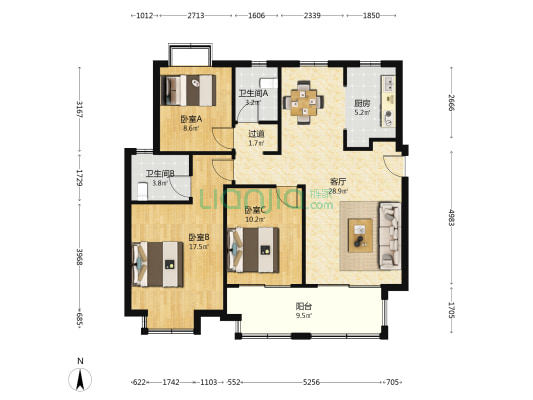琴悦府 3室1厅2卫 123平方