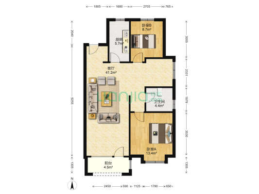 城西桃源新都孔雀城 南北通透三居室-户型图