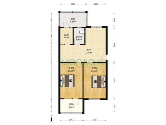 粮食局家属楼 2室1厅1卫 76平方