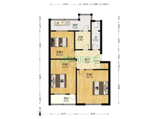 廉北路工商局家属楼 3室1厅1卫 75平方