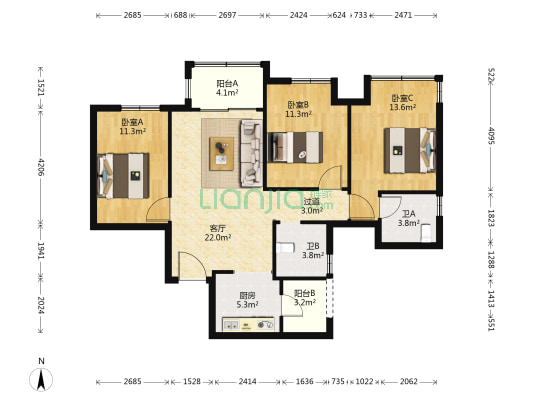 龙湖昱湖壹号铂岸 3室1厅2卫 102平方