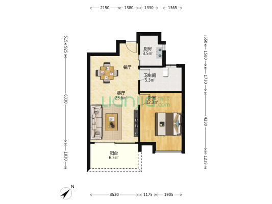 海泉湾时光序 1室1厅1卫 66平方
