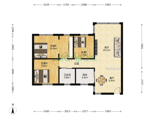 富华广场南区 3室2厅1卫 89平方