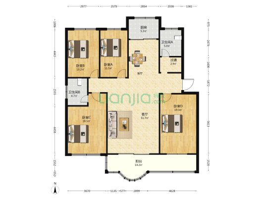 宁馨小区 4室1厅2卫 174平方