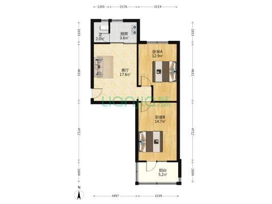 北新楼 2室1厅1卫 65平方
