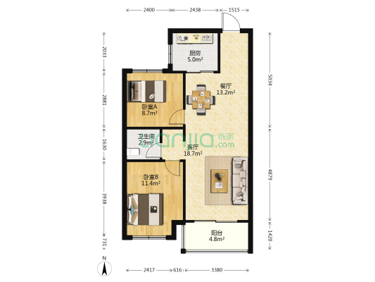 悦境 2室2厅1卫 81平方