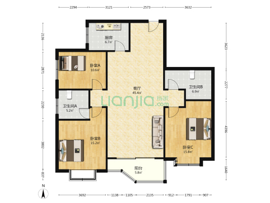 学府小区 3室1厅2卫 145平方
