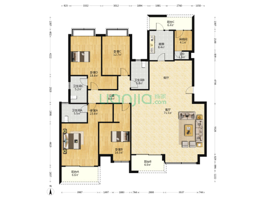 天投东鑫苑云熙 4室1厅4卫 228平方