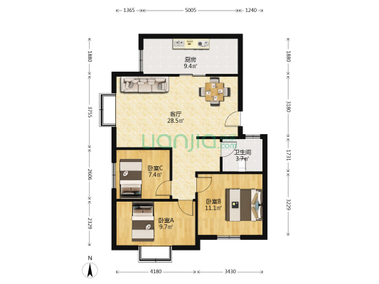 鑫南路20号 3室1厅1卫 90平方