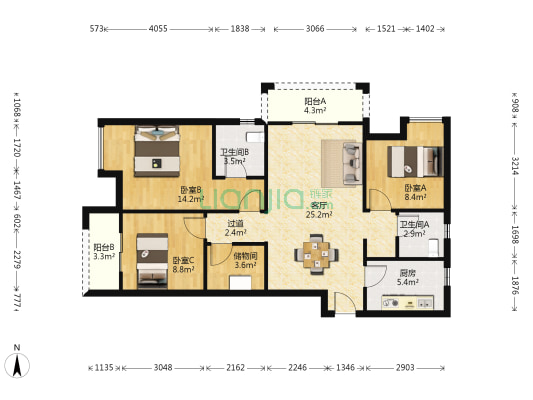 保利上城西区 3室1厅2卫 114平方