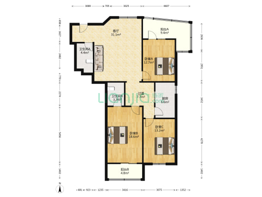 省少儿出版社宿舍 3室1厅2卫 135平方