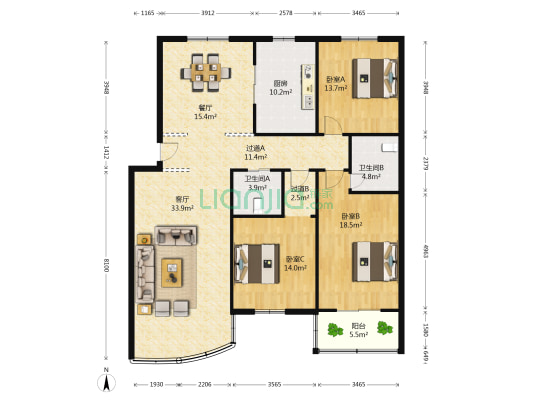 振东市府小区 3室2厅2卫 148平方