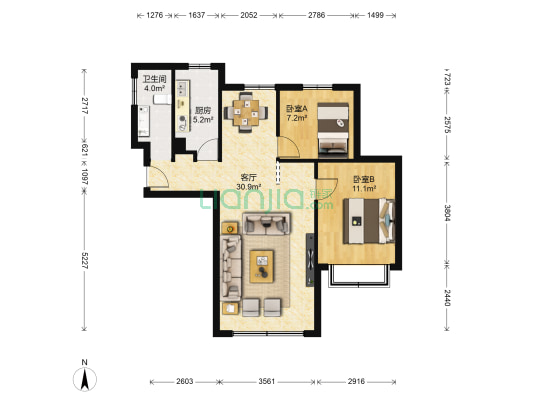 天昱凤凰城A区 2室1厅1卫 91平方