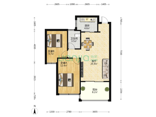 沁园春城 2室1厅1卫 80平方