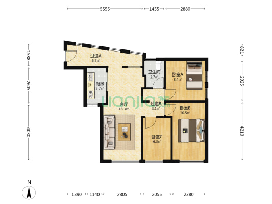 懿荟大厦 3室1厅1卫 84平方