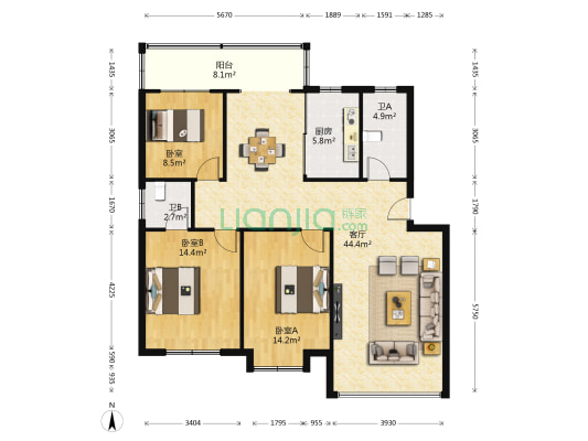 新城景苑 3室1厅2卫 127平方