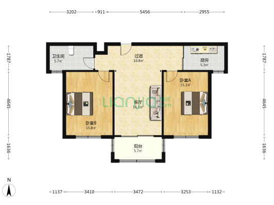 丽阳花园 2室1厅1卫 98平方