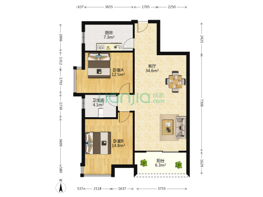丽景豪庭 2室1厅1卫 95平方