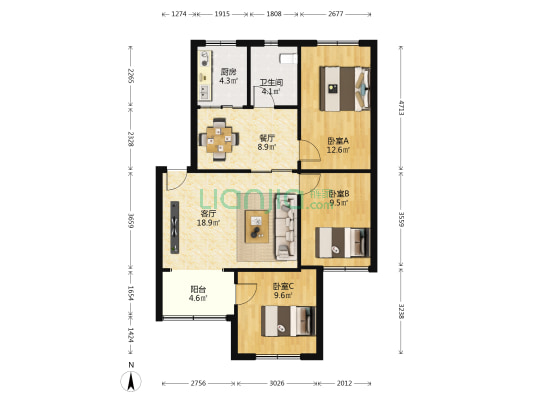 朝晖路44号 3室2厅1卫 83平方