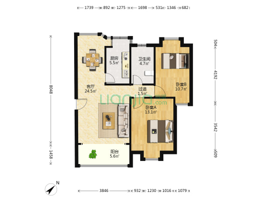 外运宿舍大院 2室1厅1卫 75平方