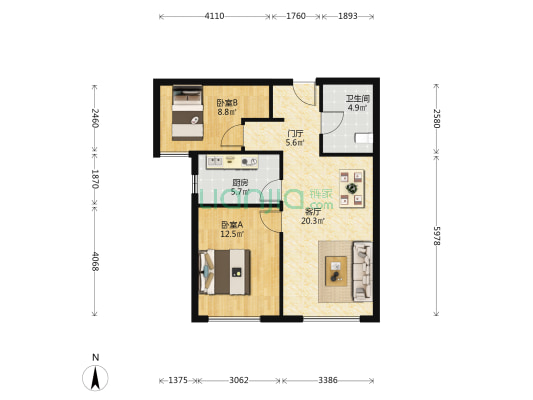 力高阳光海岸欣海苑 2室1厅1卫 86平方
