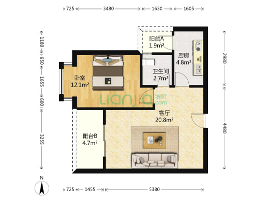 金御花园 1室1厅1卫 62平方