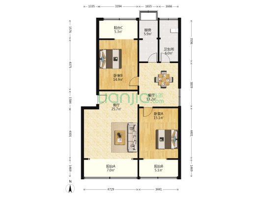 地税局家属院(政通路) 2室2厅1卫 104平方